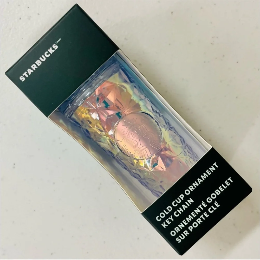 New Starbucks Ornament Holiday 2023 Cold Cup Keychain Iridescent Winter White